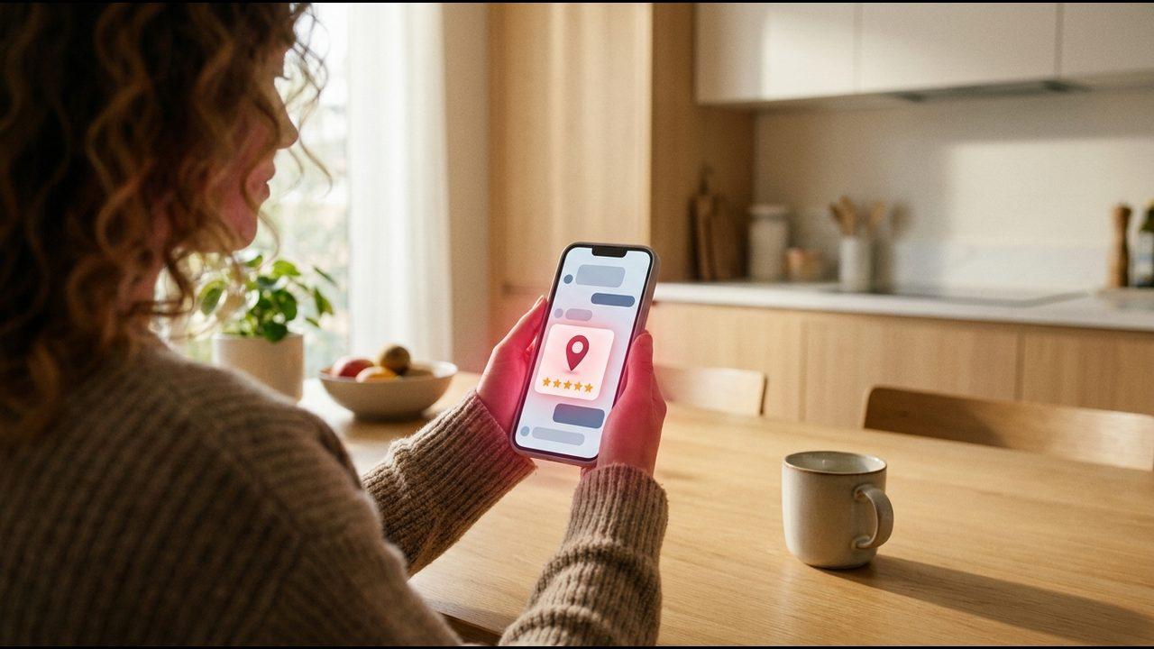 A customer asking an AI assistant about a local business and getting a single recommendation
