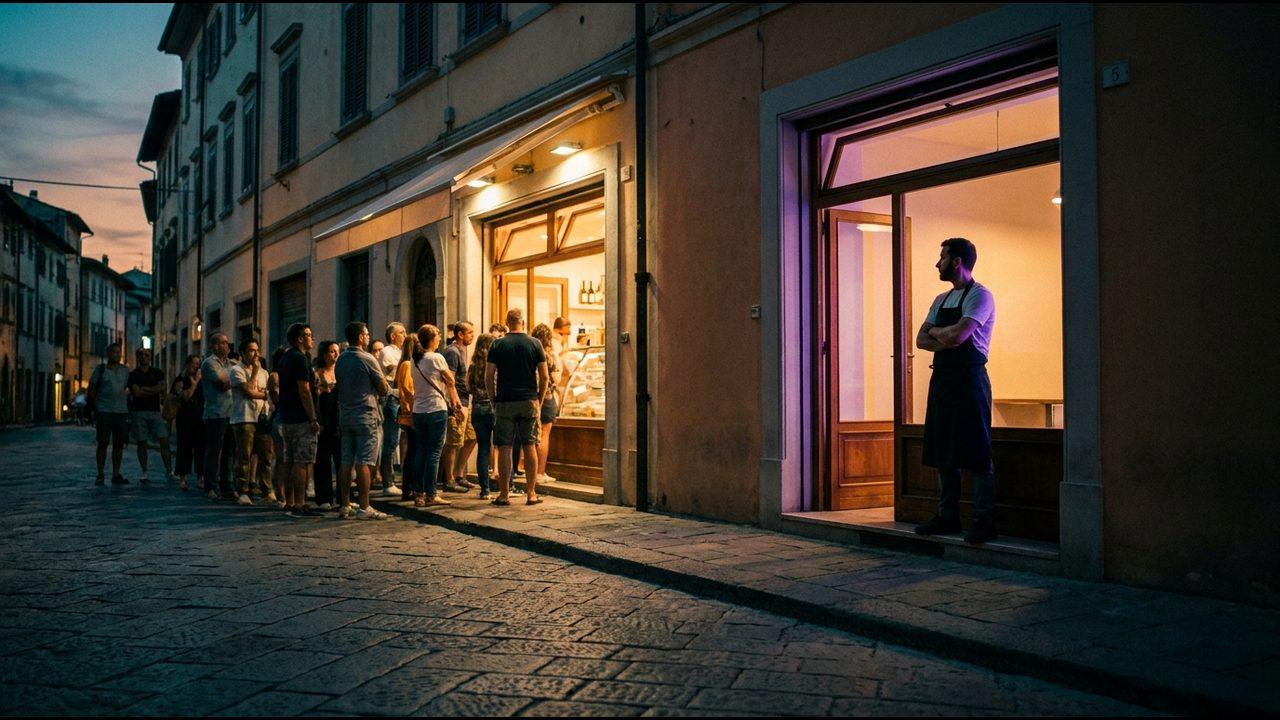An empty storefront next to a competitor packed with customers